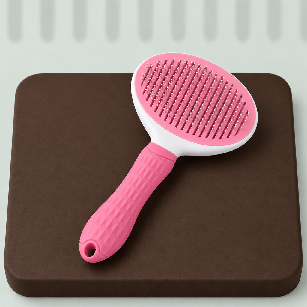 Pink and white self-cleaning slicker brush